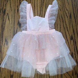 Bodoke Kids Boutique Pink Sparkle Tulle Romper Dress Size 12-18m